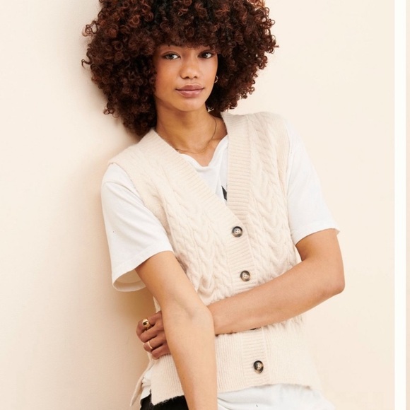 Anthropologie Cream Button-Up Knit Vest - Picture 3 of 8